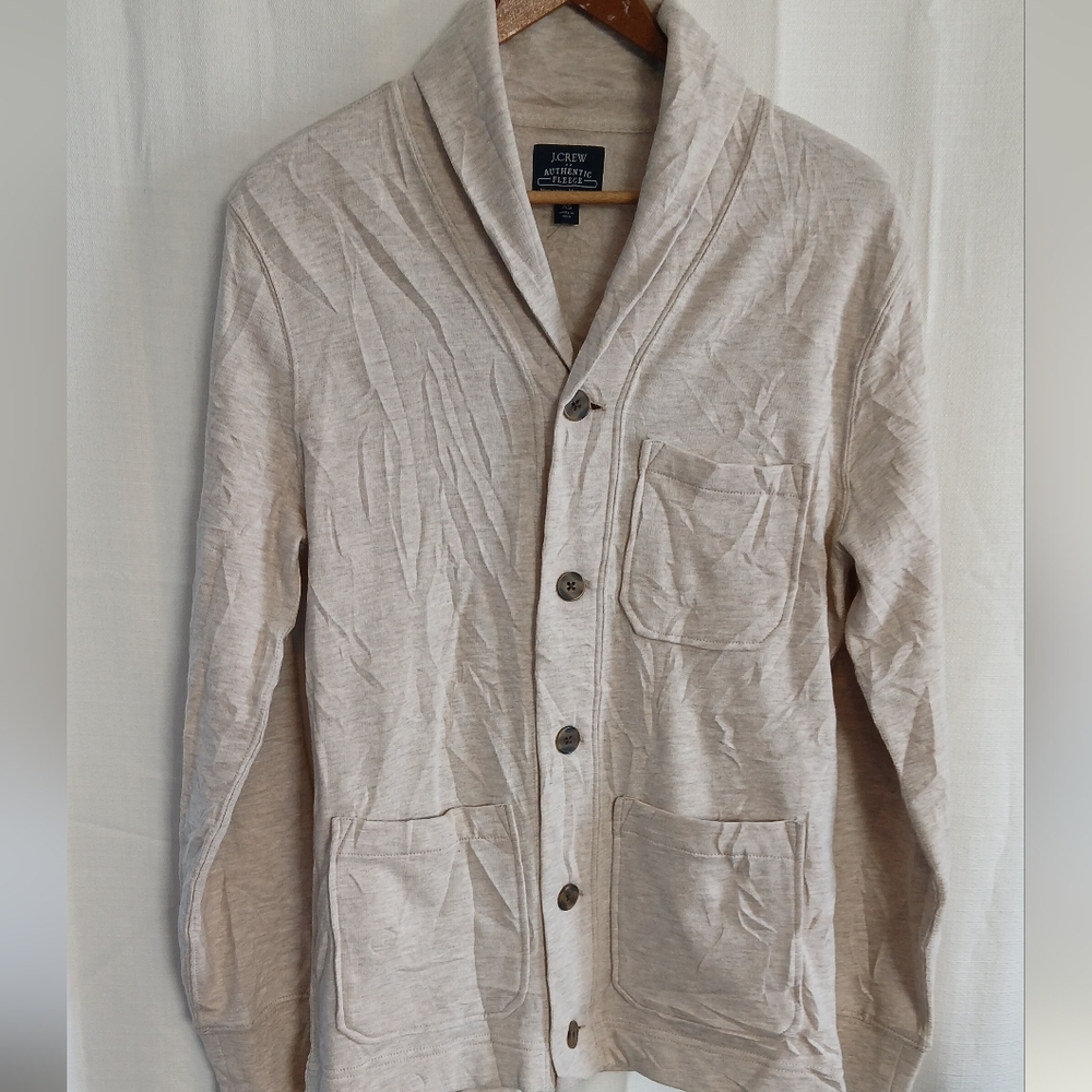 Beige Button-Up Fleece Cardigan